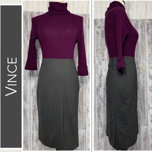 Vince Turtleneck in Ribbed Magenta, Cuffed Sleeves, Loosely Fitted, Long Waisted